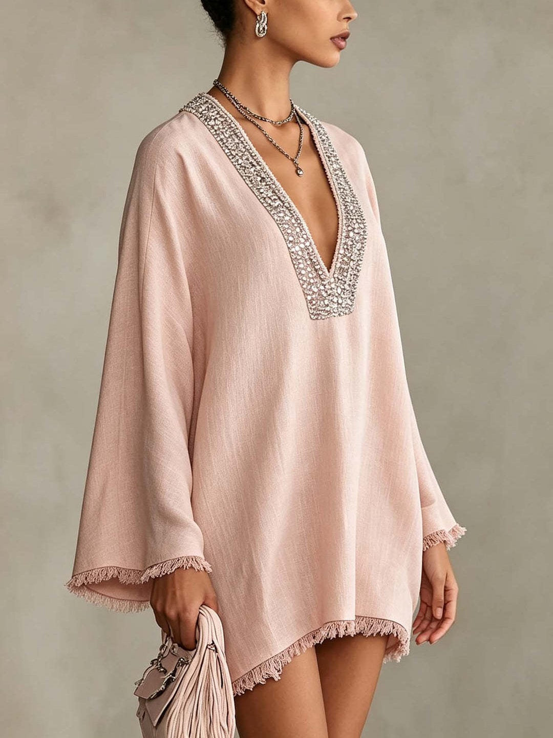 Rosalia Beaded Fringe Tunic Mini Dress