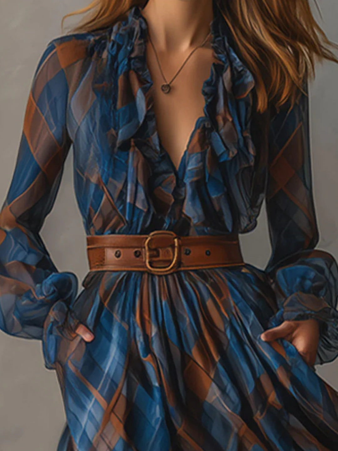 Paloma Blue Rust Print Belted Maxi Dress
