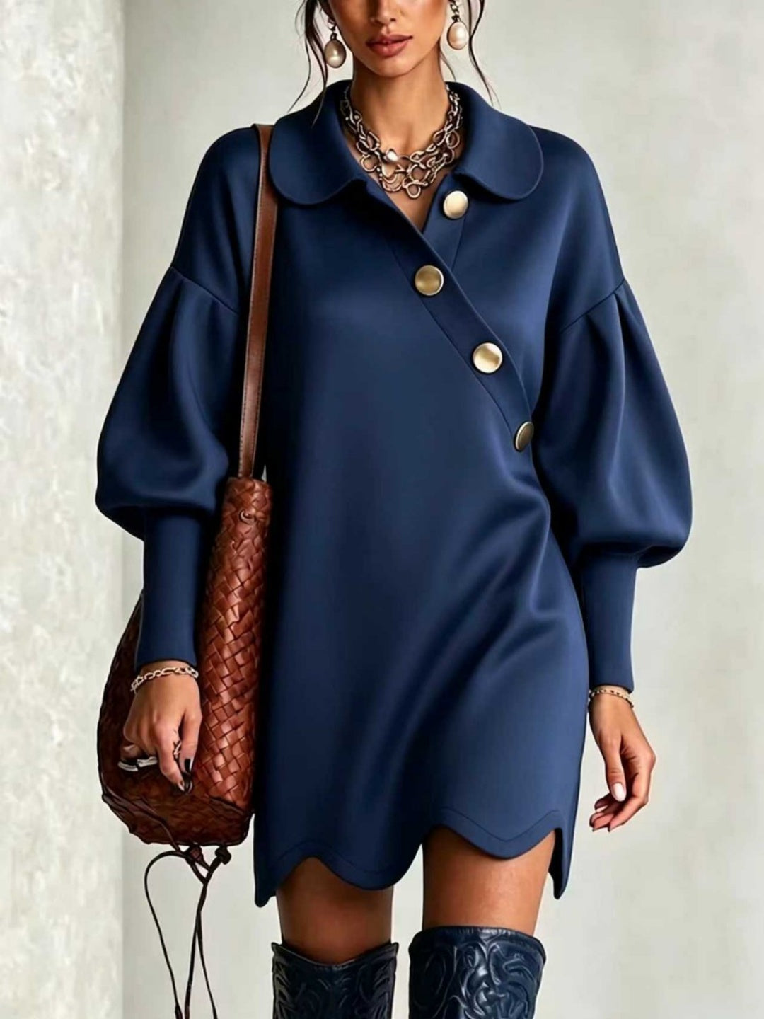 Marina Scallop-Collar Bubble Mini Dress