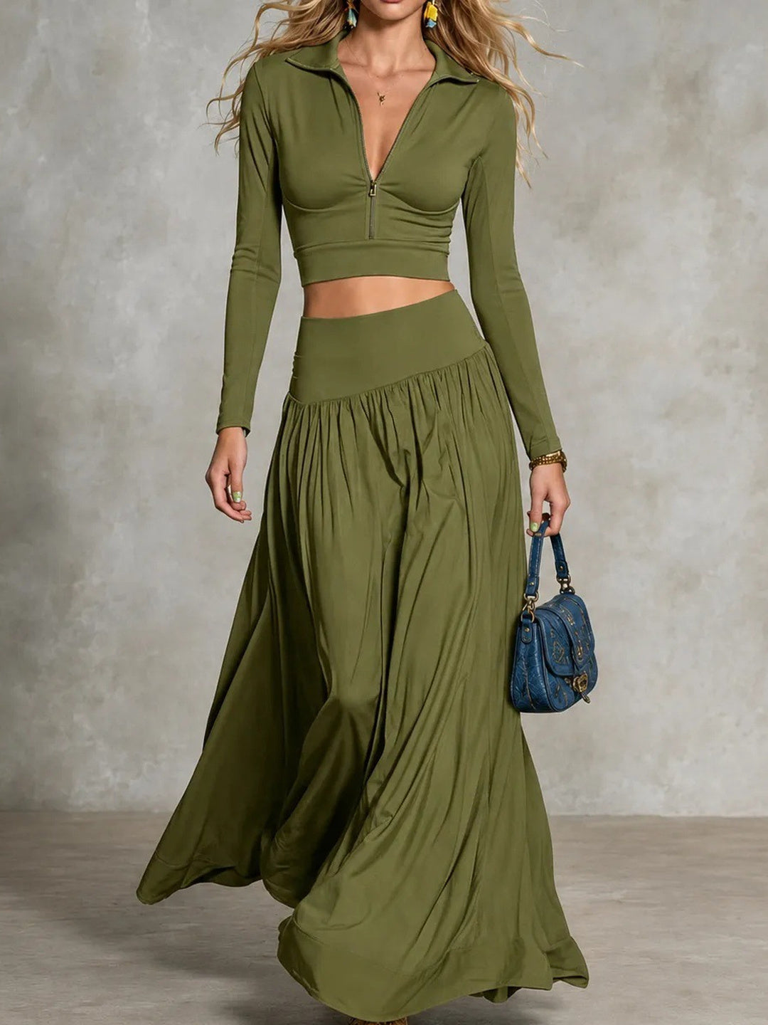 Olivetta Cropped Top & Maxi Skirt Set