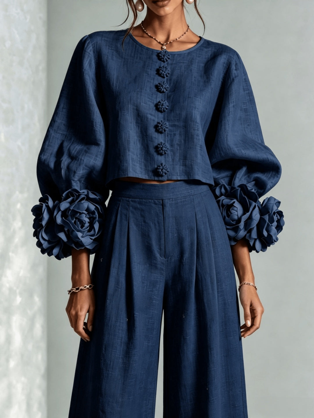 Luciana Statement-Cuff Top & Trouser Set