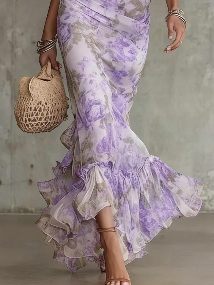Flora Rose Botanical Ruffle Maxi Dress