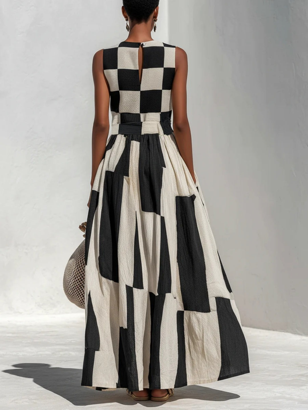 Noa Black Ivory Geometric Maxi Dress