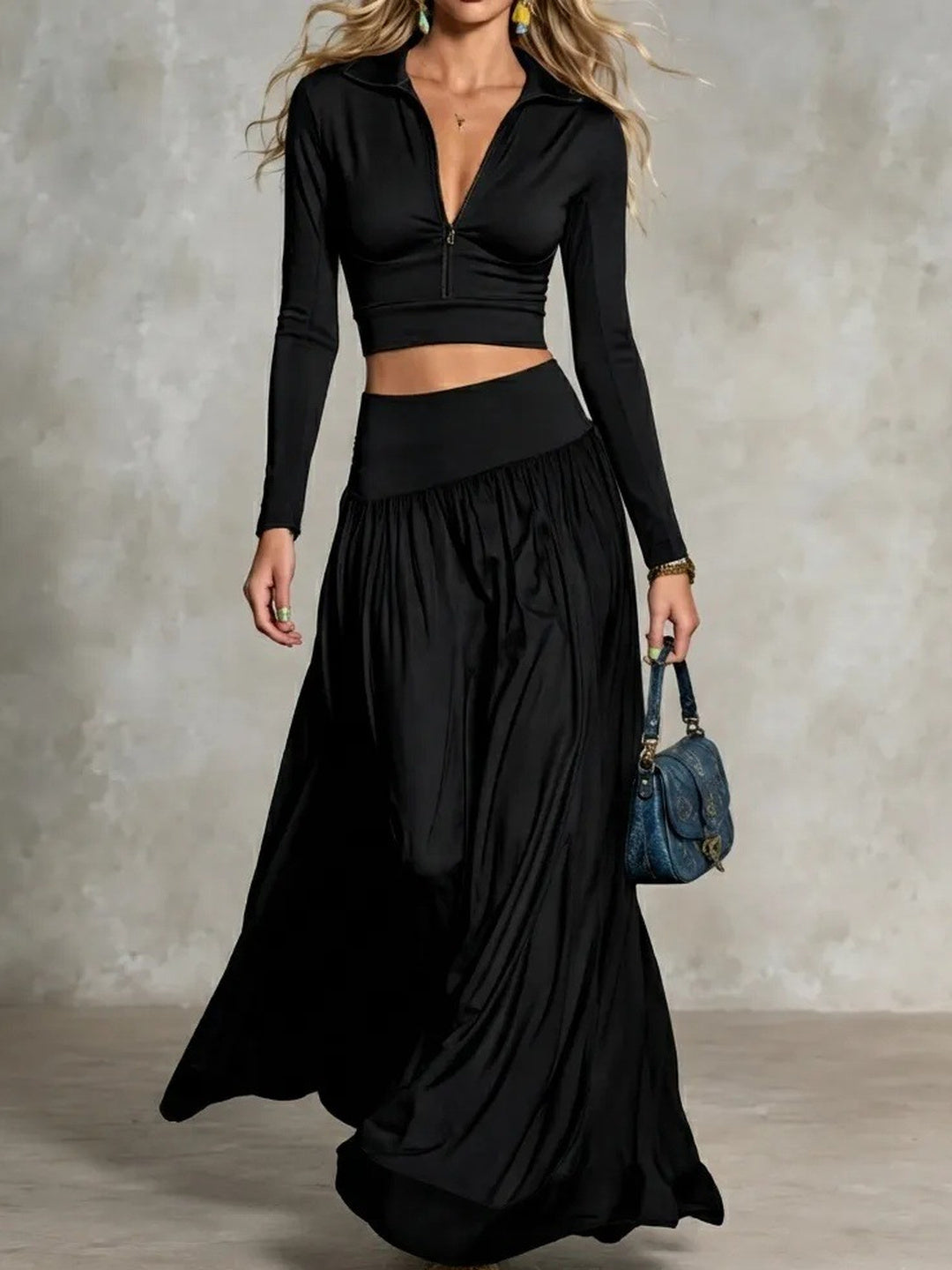 Olivetta Cropped Top & Maxi Skirt Set
