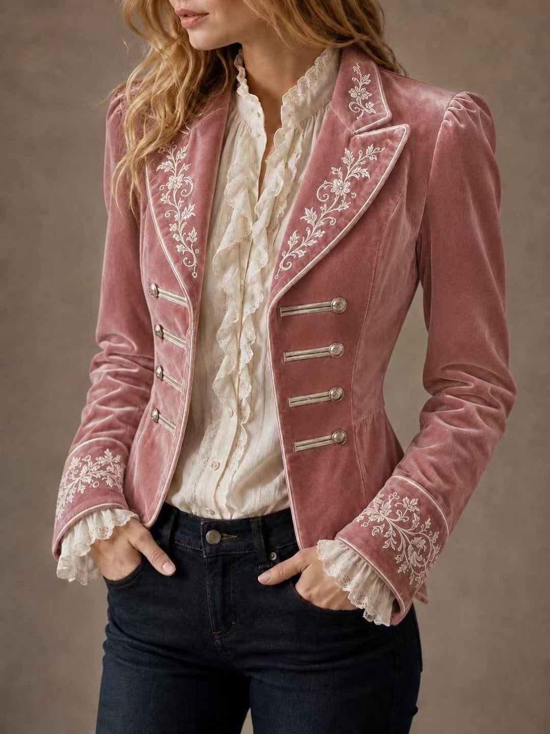 Verona Embroidered Velvet-Look Jacket