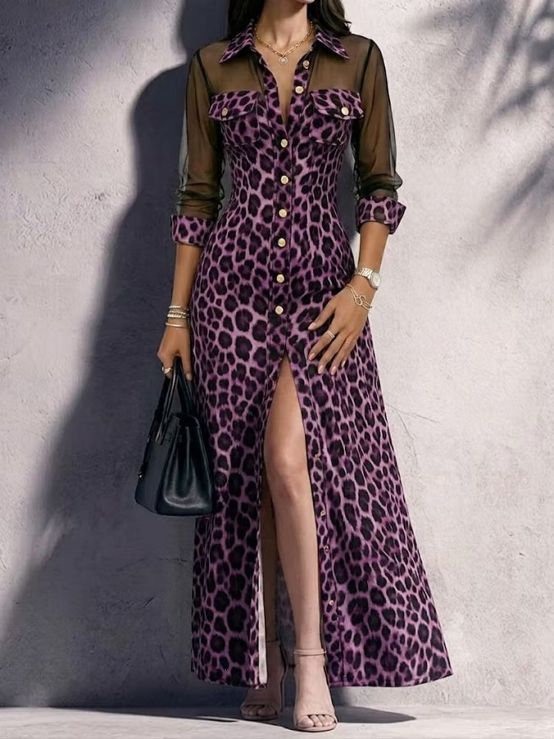 Cora Leopard Print Shirt Maxi Dress