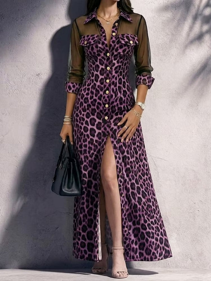 Cora Leopard Print Shirt Maxi Dress