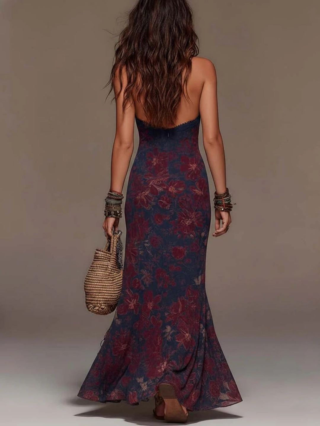 Capri Navy Floral Halter Maxi Dress
