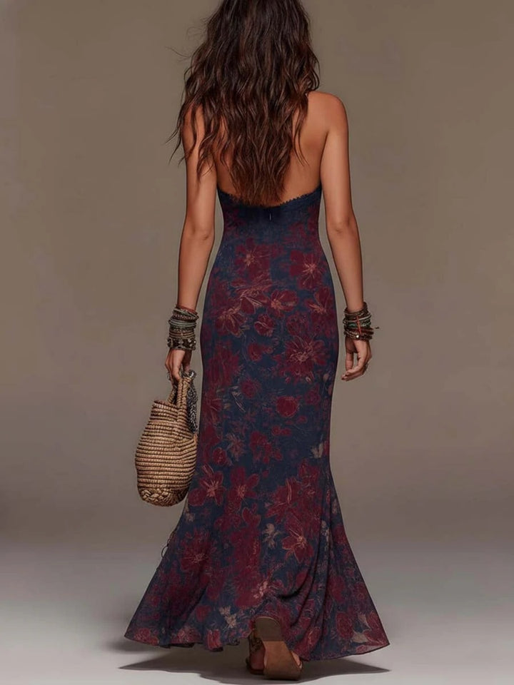 Capri Navy Floral Halter Maxi Dress