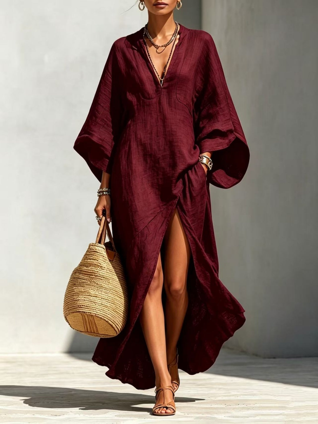 Elara Relaxed Shirt High-Low Maxi Dress