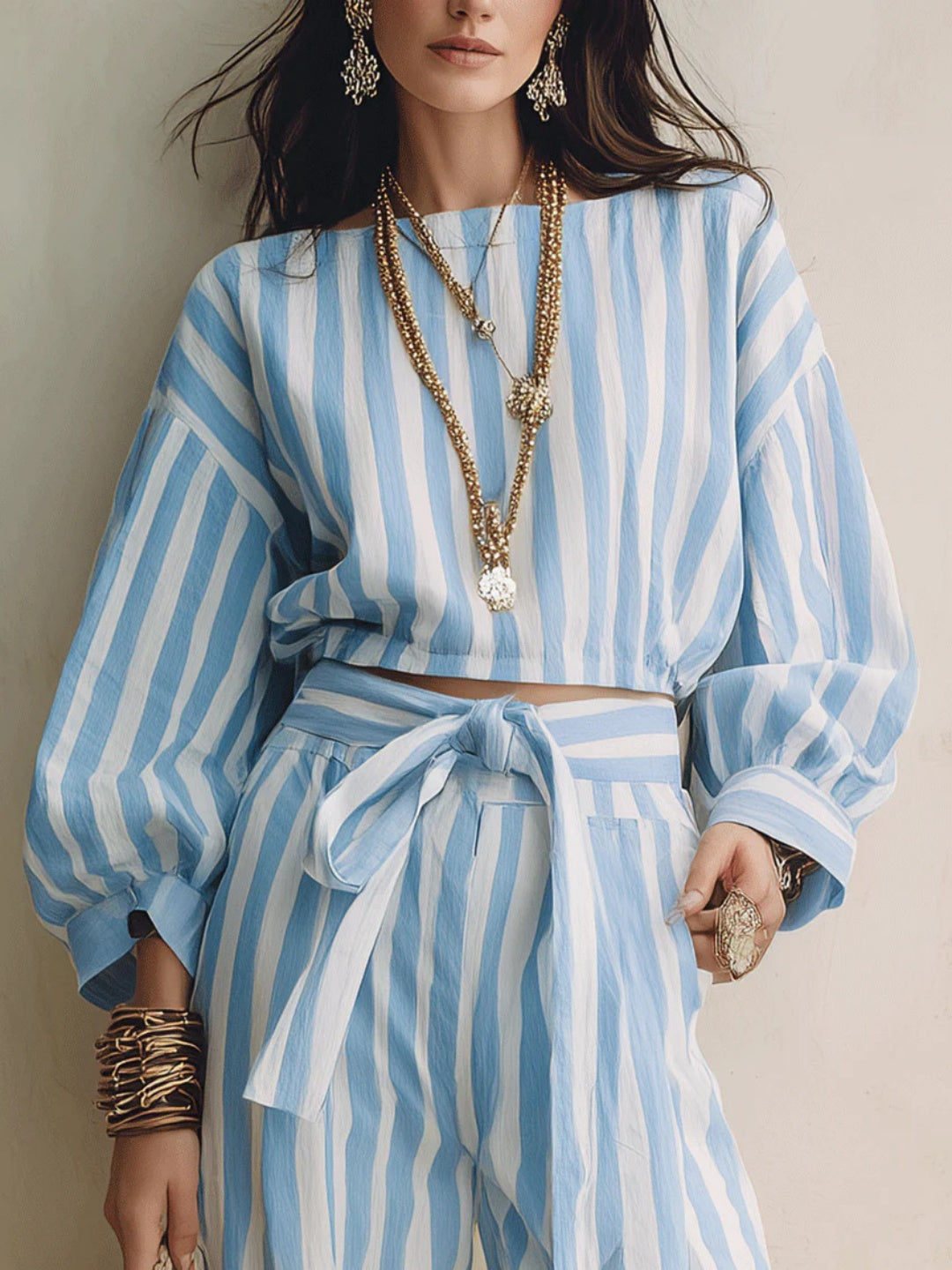 Capri Sky Stripe Belted Wide-Leg Jumpsuit