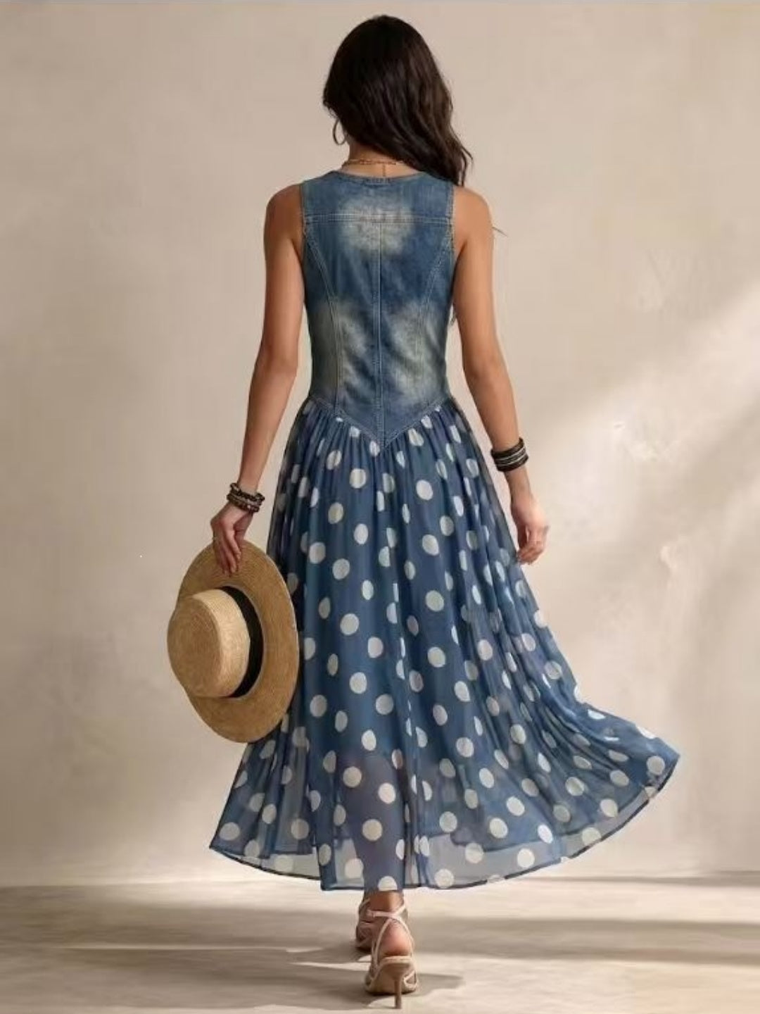 Bianca Navy Polka-Dot Button Maxi Dress