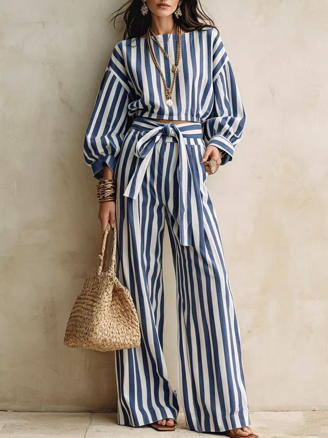 Capri Sky Stripe Belted Wide-Leg Jumpsuit