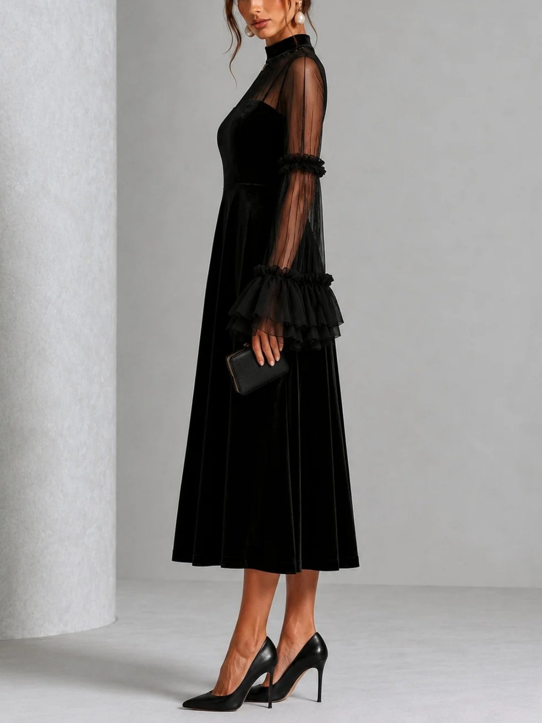 Nocturne Tiered-Sleeve Maxi Dress