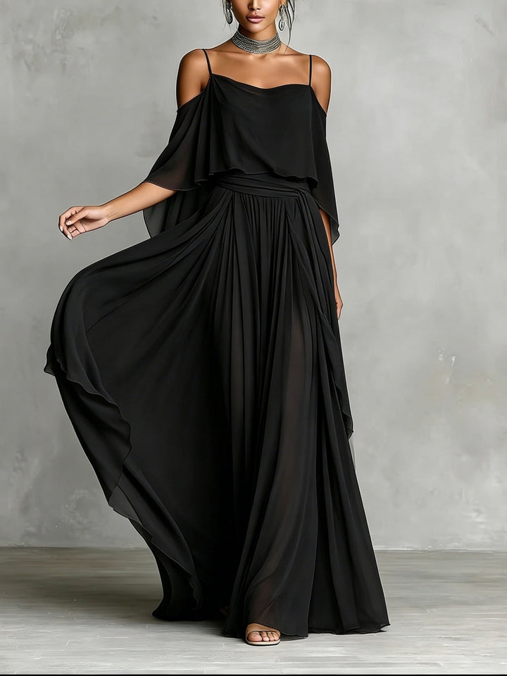 Luna Slate Off-Shoulder Draped Maxi Dress - White