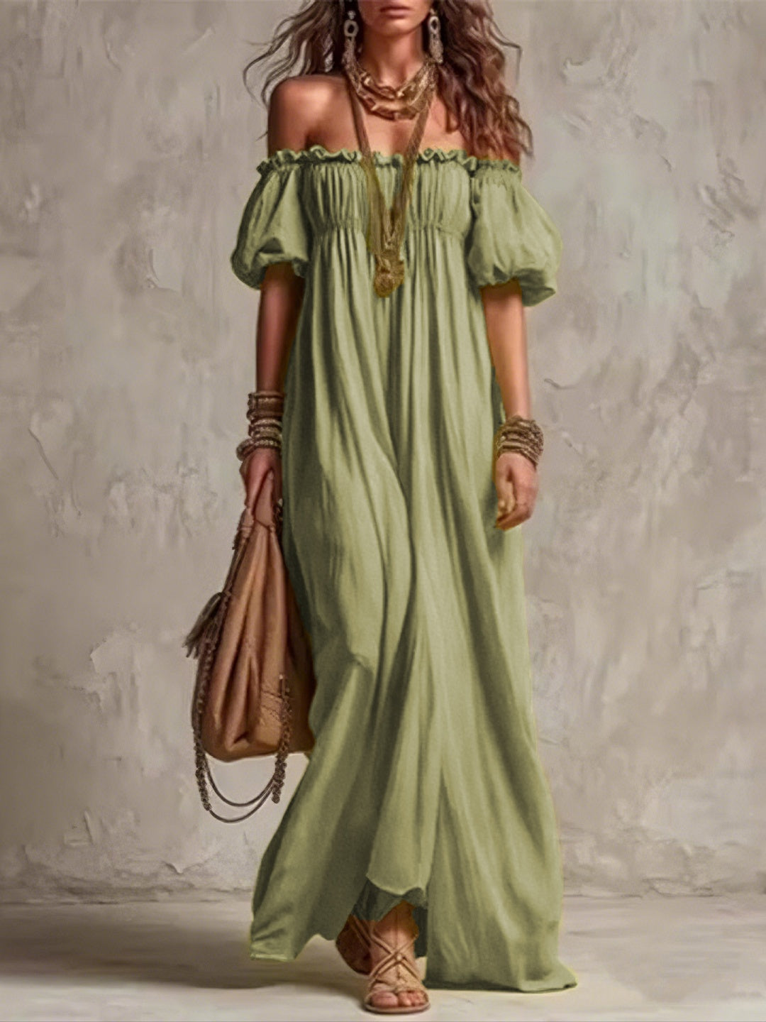 Livia Lime Off-Shoulder Maxi Dress