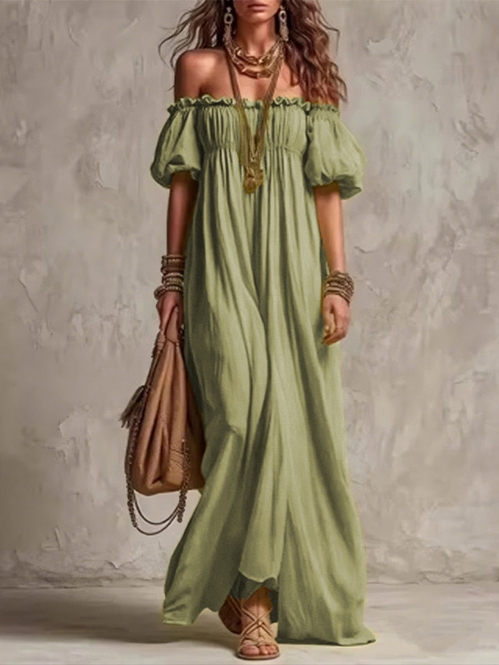 Livia Lime Off-Shoulder Maxi Dress