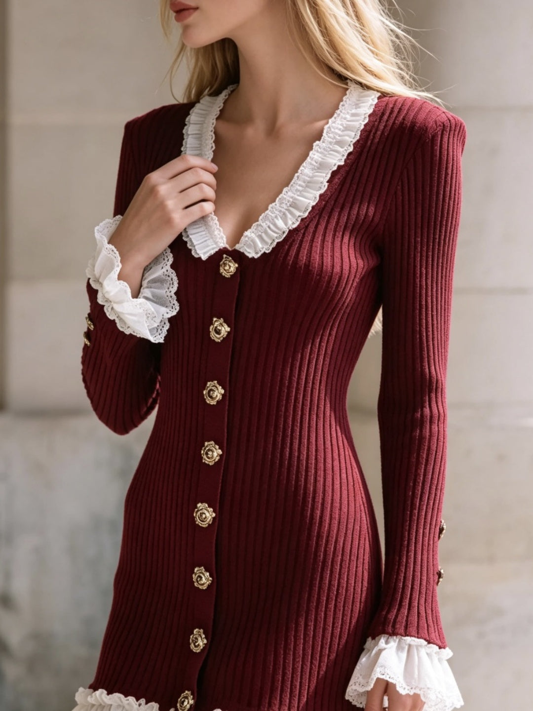 Bellaria Ruffle-Trim Ribbed Mini Dress