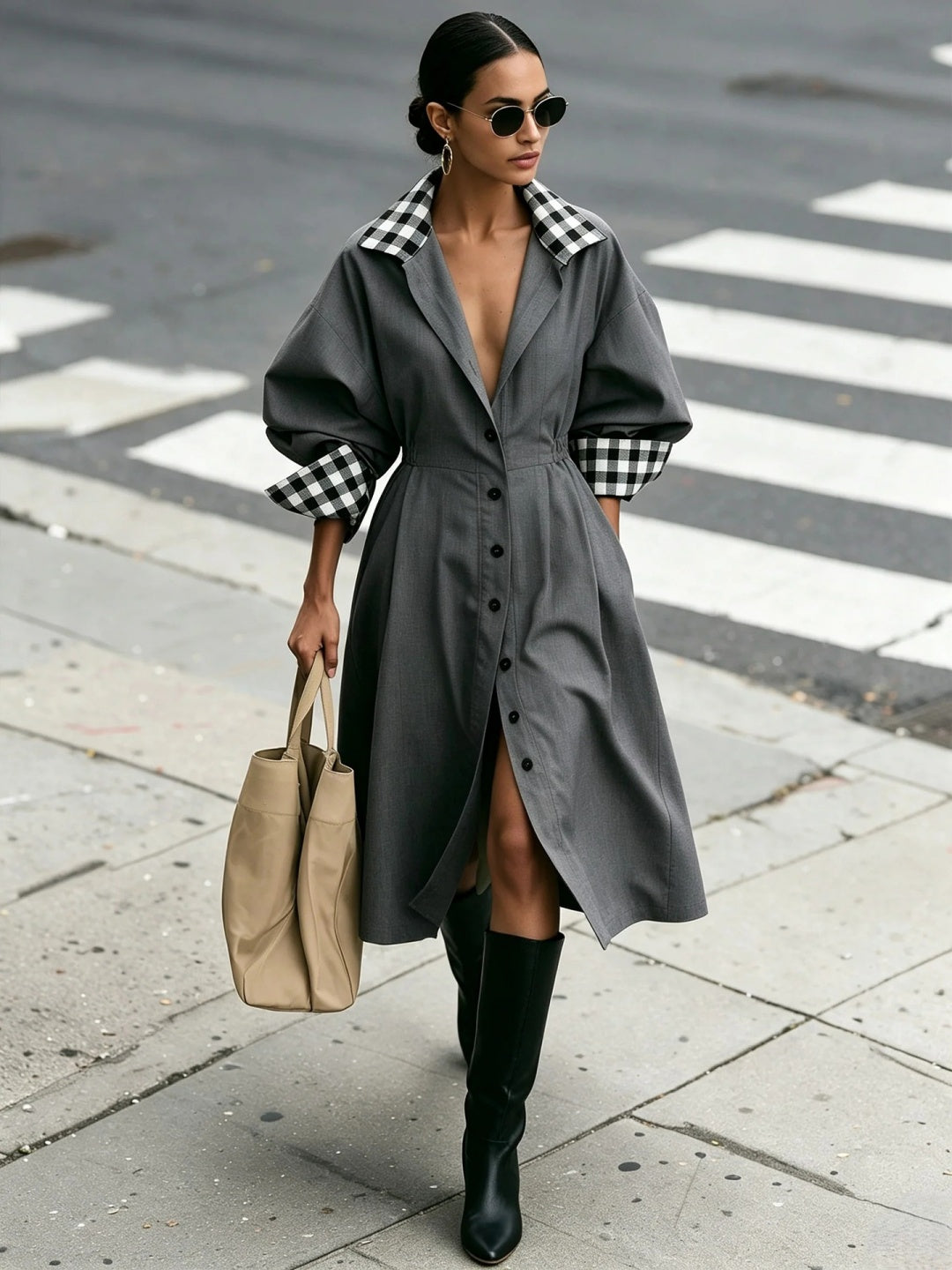 Griselda Piped Button-Front Coat Dress