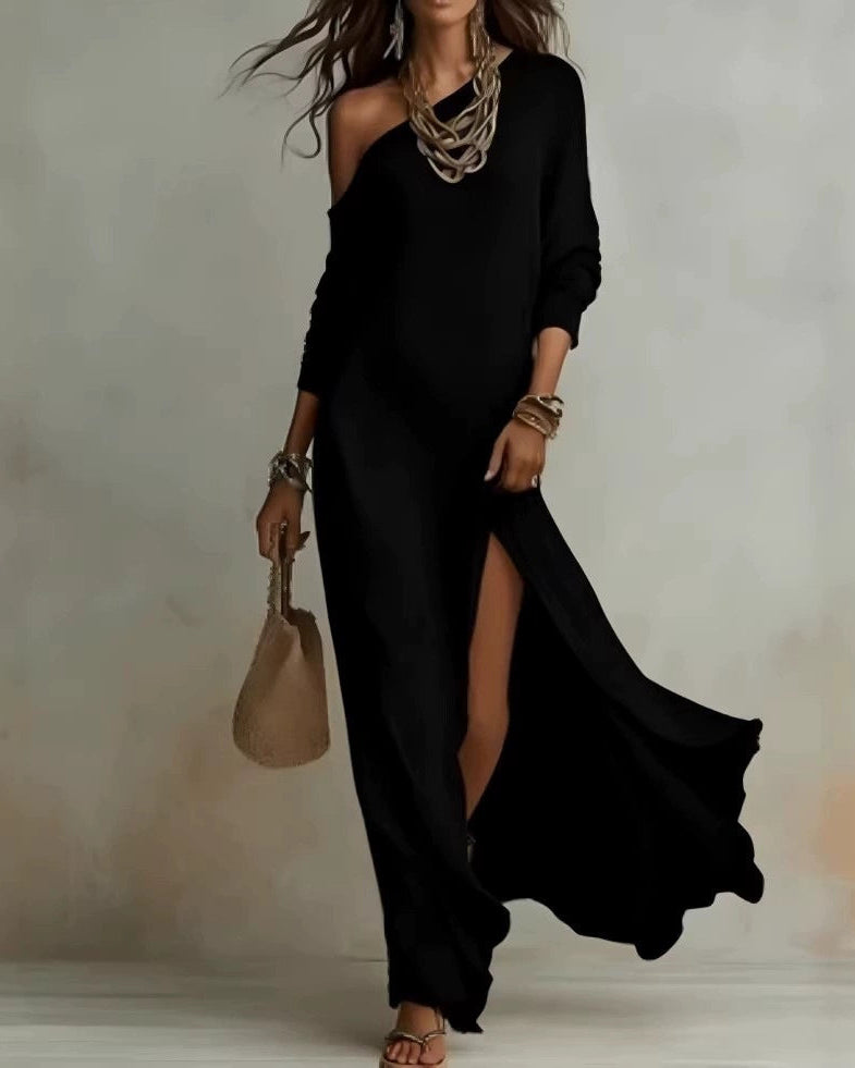 Paloma Ivory One-Shoulder Slit Maxi Dress