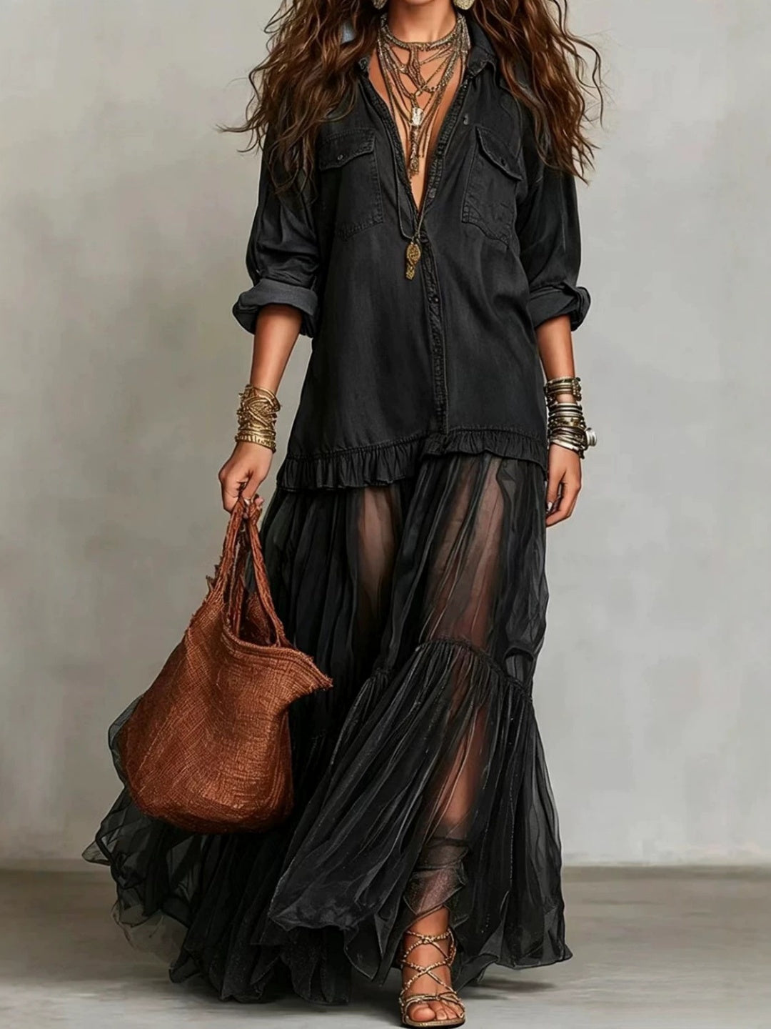 Oceana Rose Tiered Shirt Maxi Dress