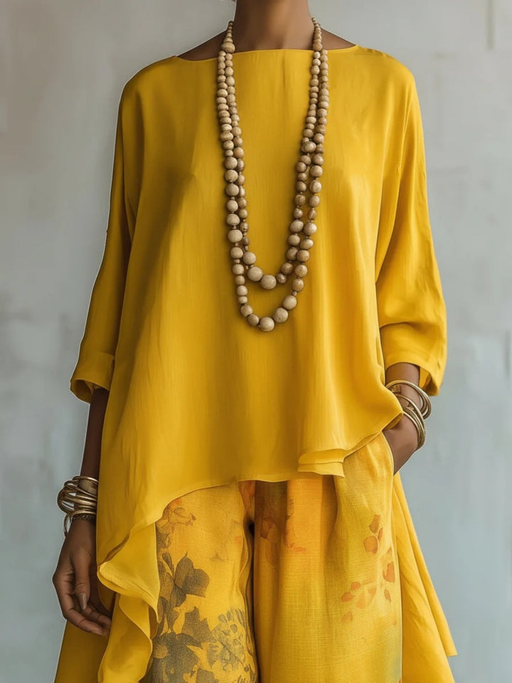 Soleil Mustard Tunic and Floral Harem-Pant Set