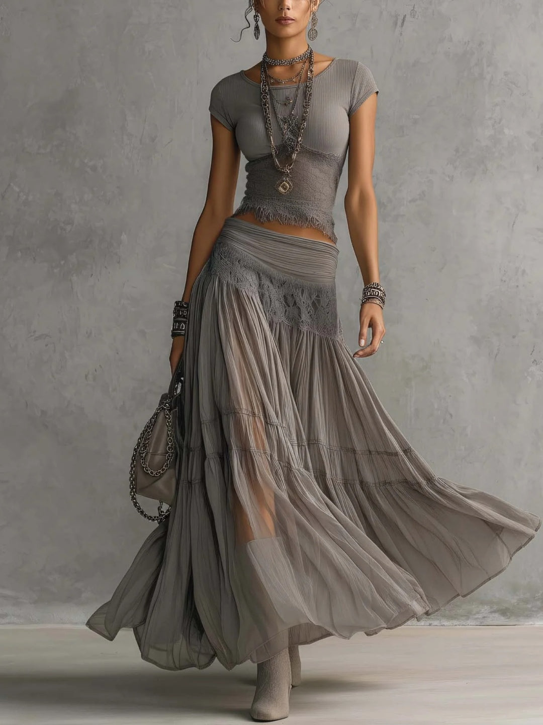 Serena White Pleated Skirt Set