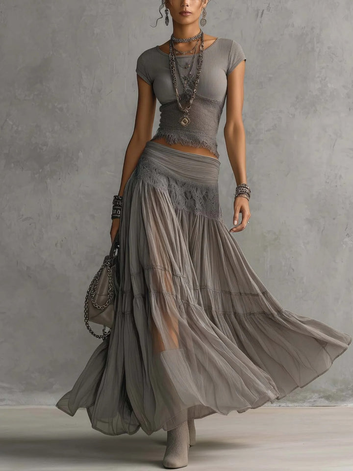 Serena White Pleated Skirt Set