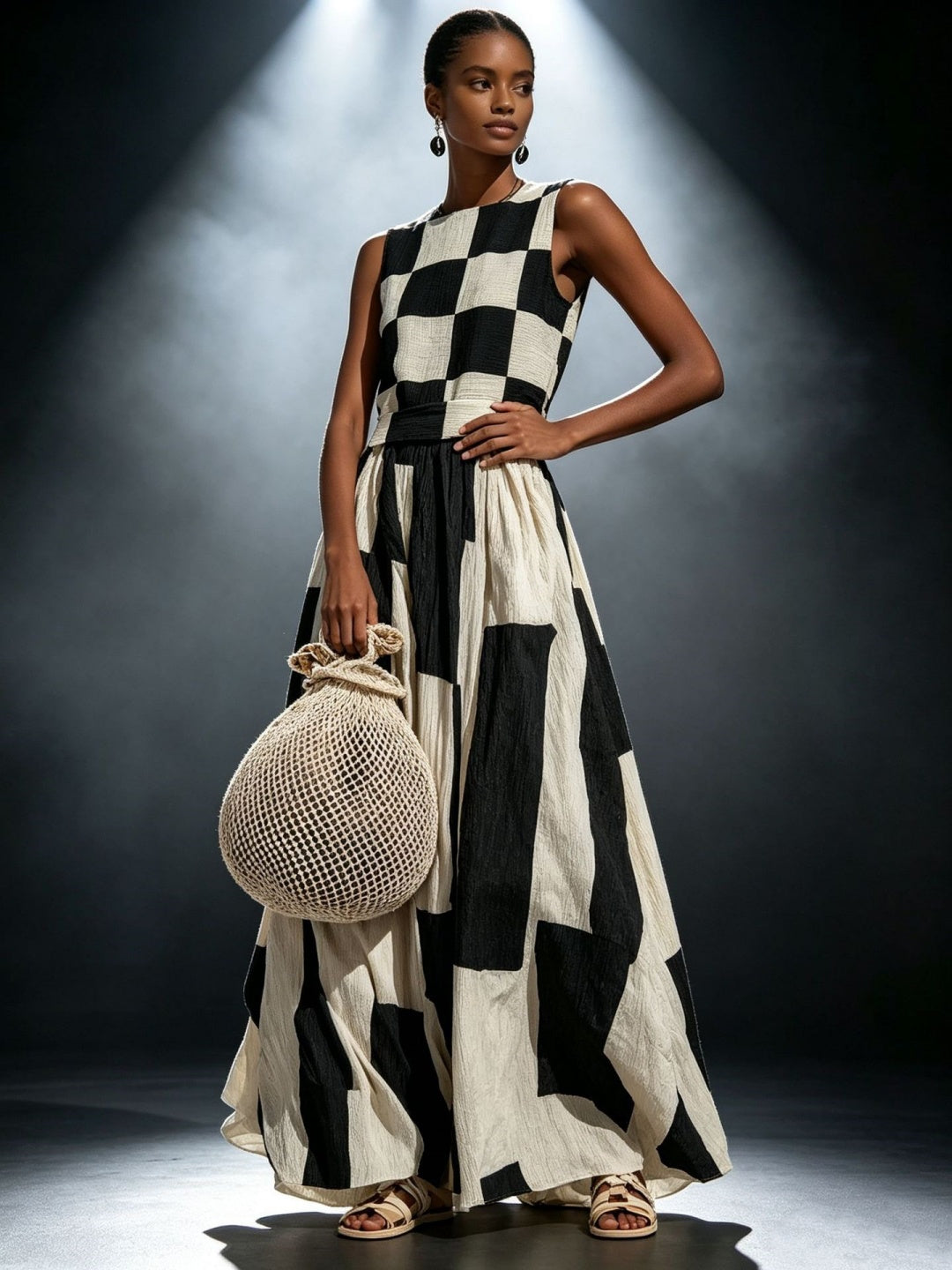Noa Black Ivory Geometric Maxi Dress