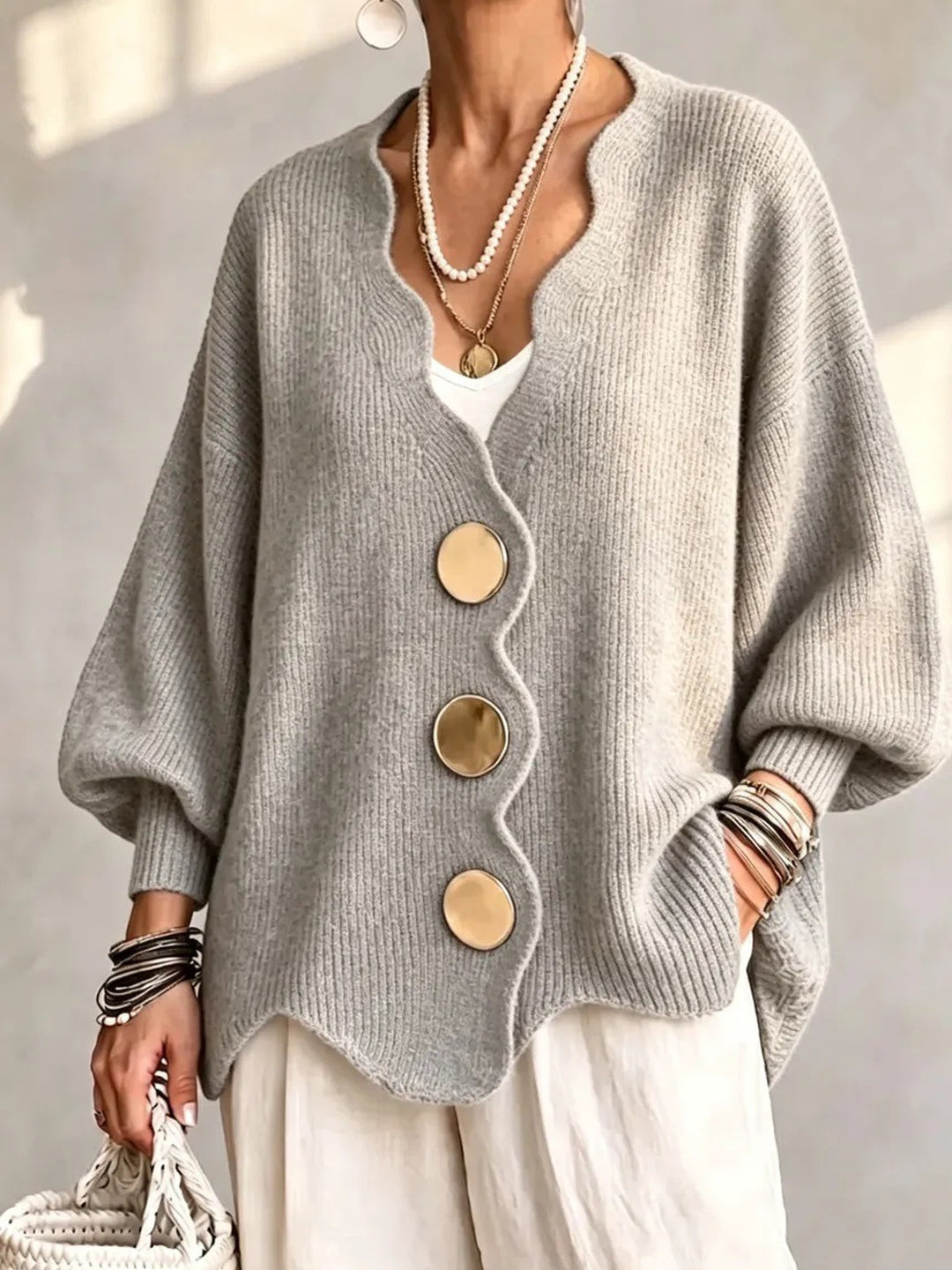 Luminosa Statement-Button Cardigan