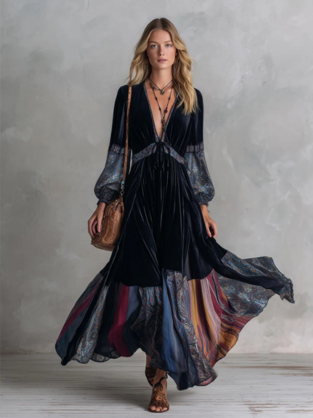 Mirella Patchwork Printed Maxi Dress