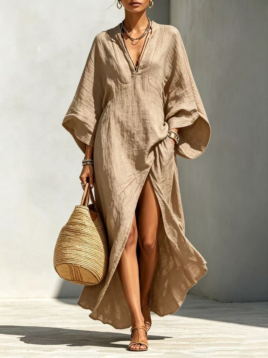 Elara Relaxed Shirt High-Low Maxi Dress