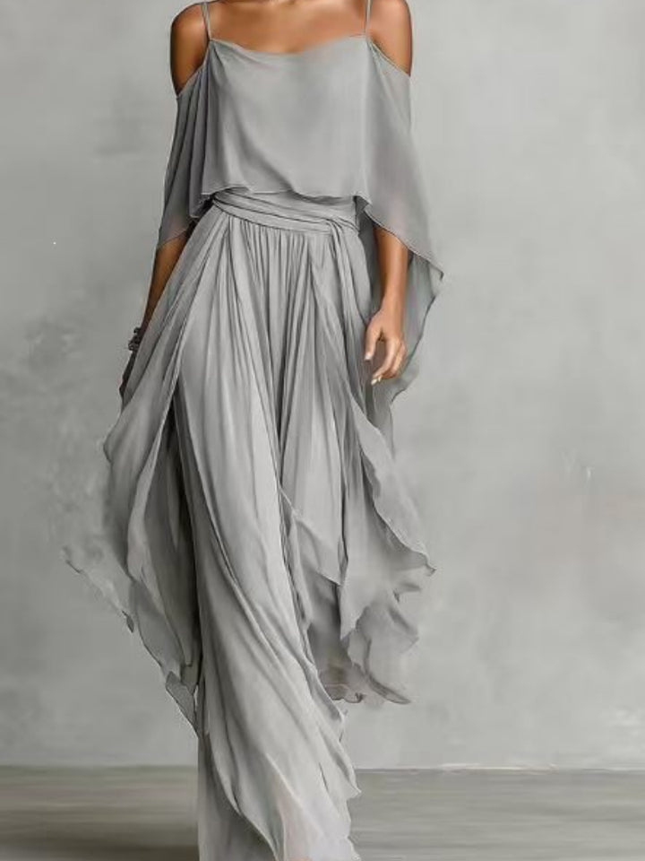 Luna Slate Off-Shoulder Draped Maxi Dress - White