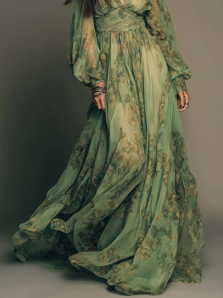 Elena Sage Floral Ruffle Maxi Dress