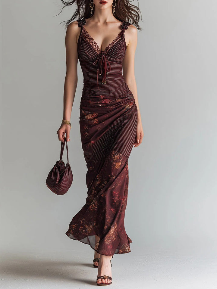 Aurelia Burgundy Satin-Look Corset Maxi Dress