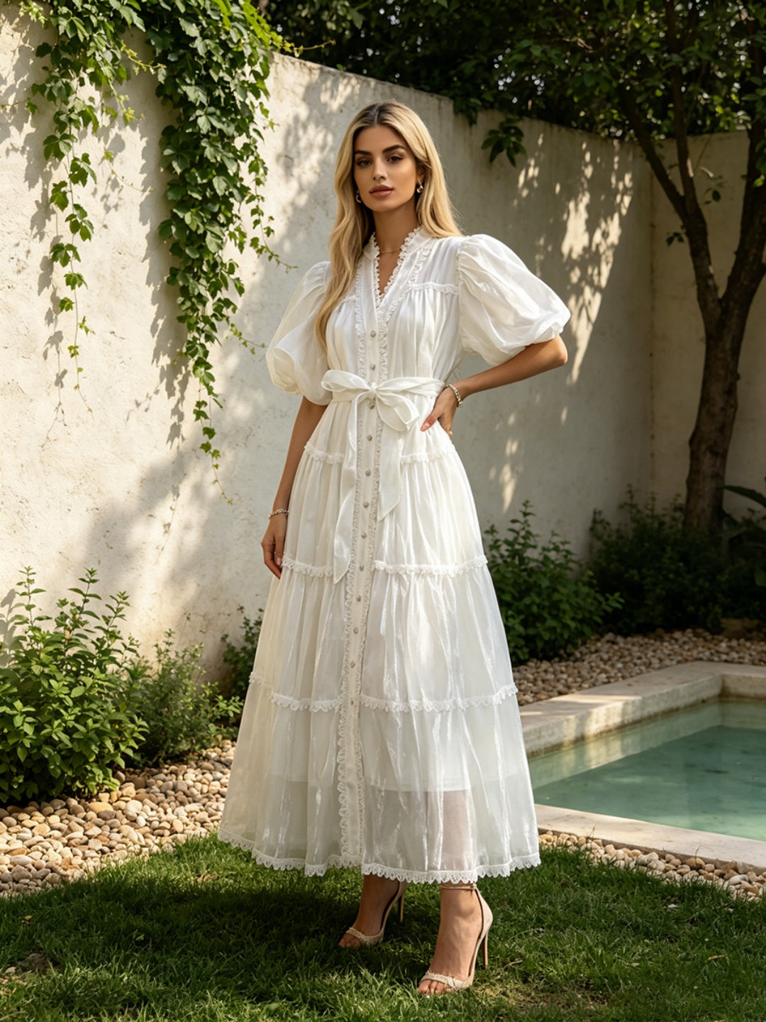 Alessia Embroidered Lace-Trim Maxi Dress - Orange