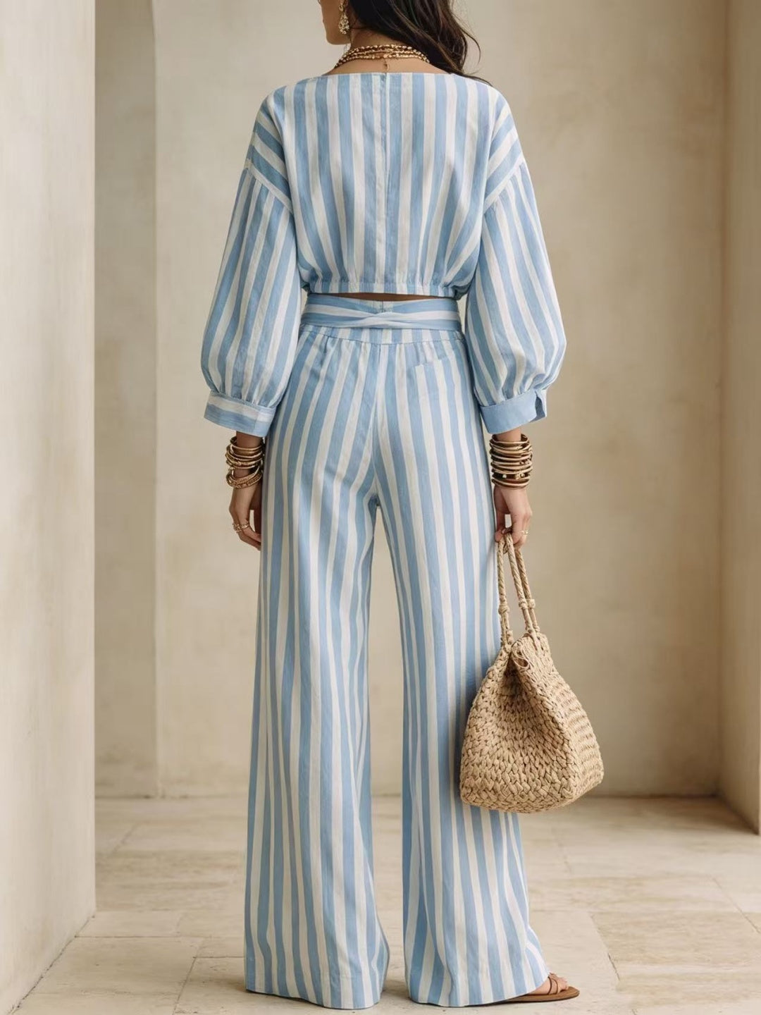 Capri Sky Stripe Belted Wide-Leg Jumpsuit