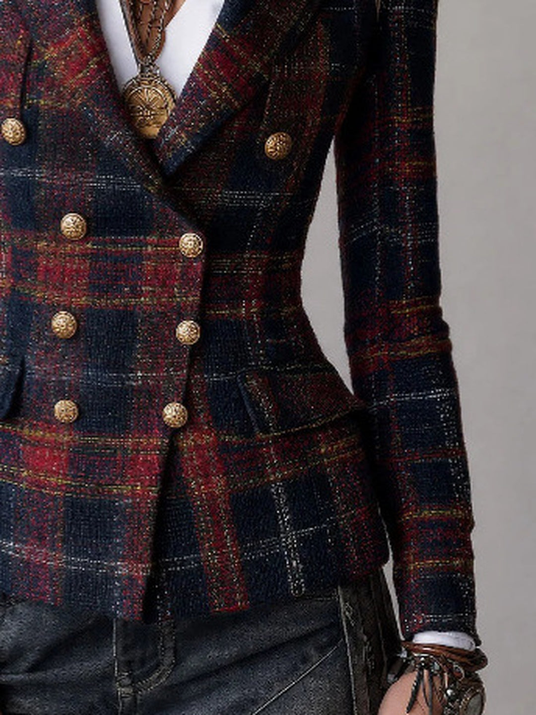 Sabina Plaid Double-Breasted Blazer