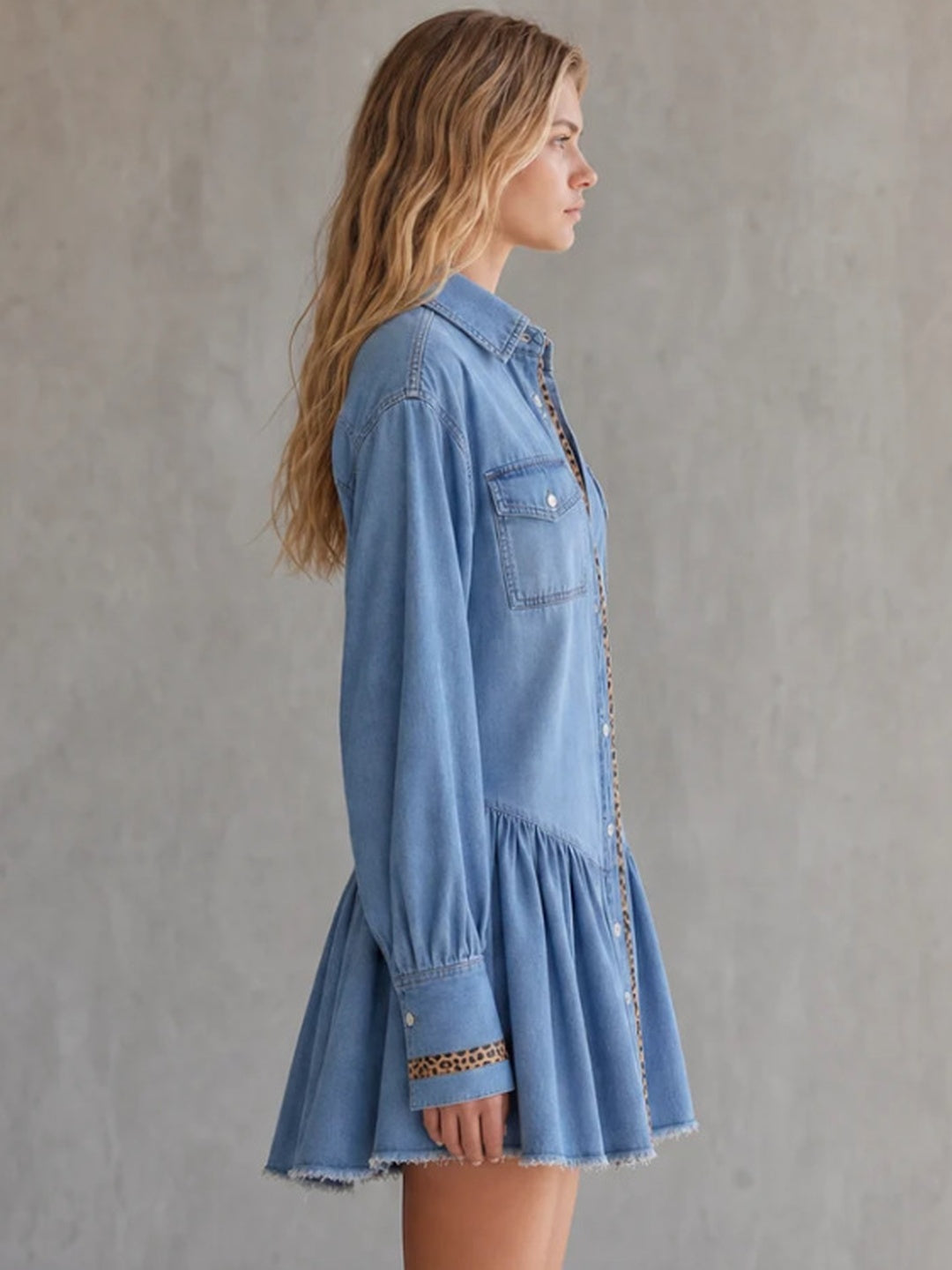Elara Denim Pleated Shirt Dress
