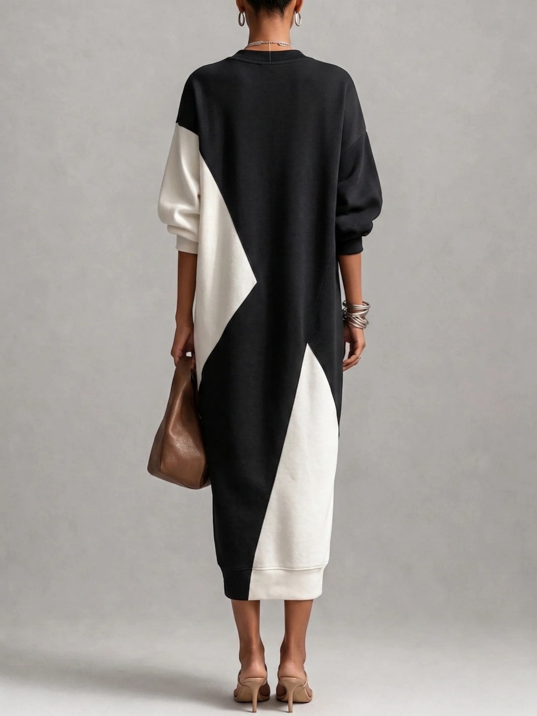 Vespera Asymmetric Contrast-Panel Caftan Maxi Dress