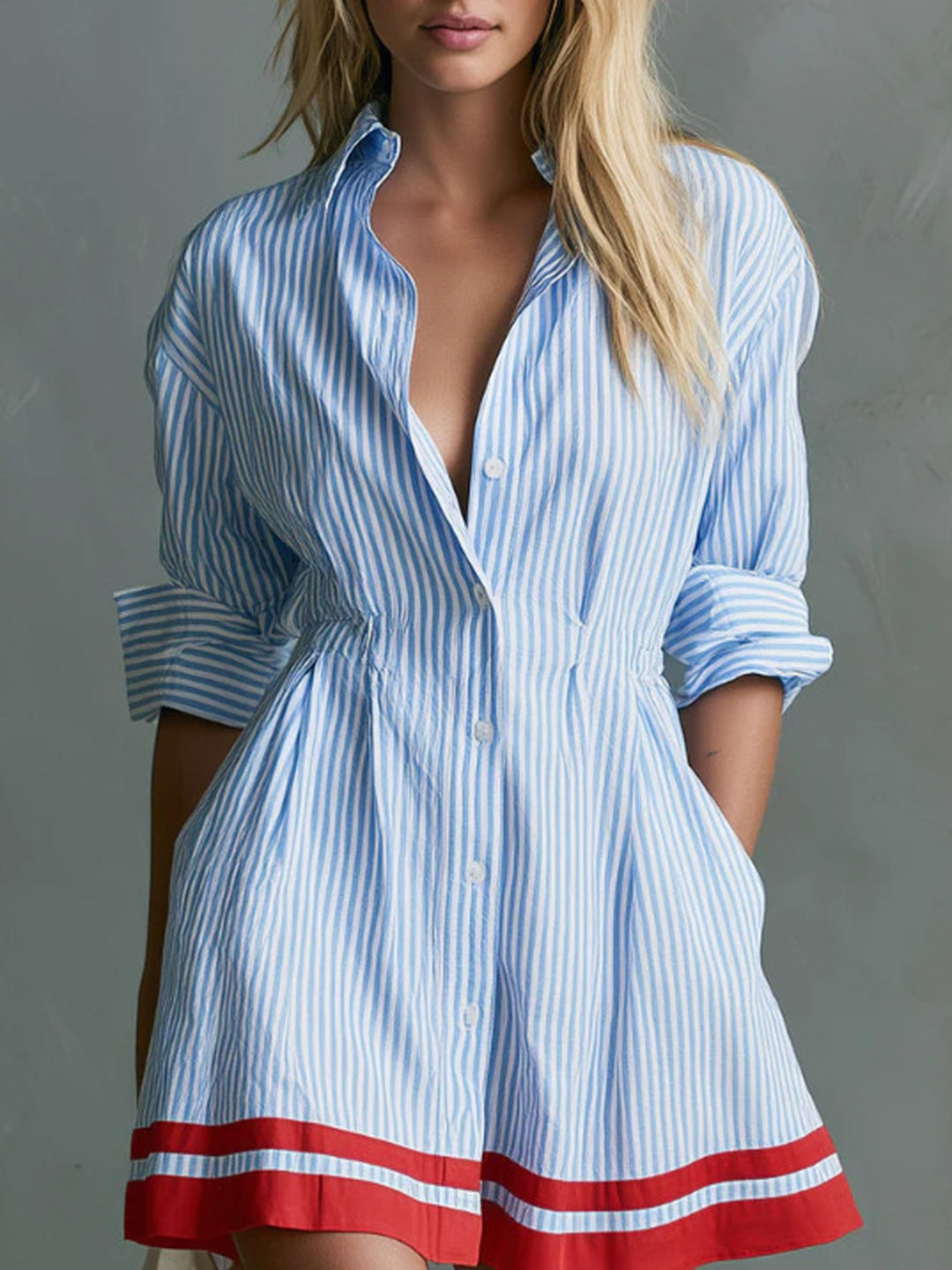 Capri Contrast-Hem Wrap Mini Dress