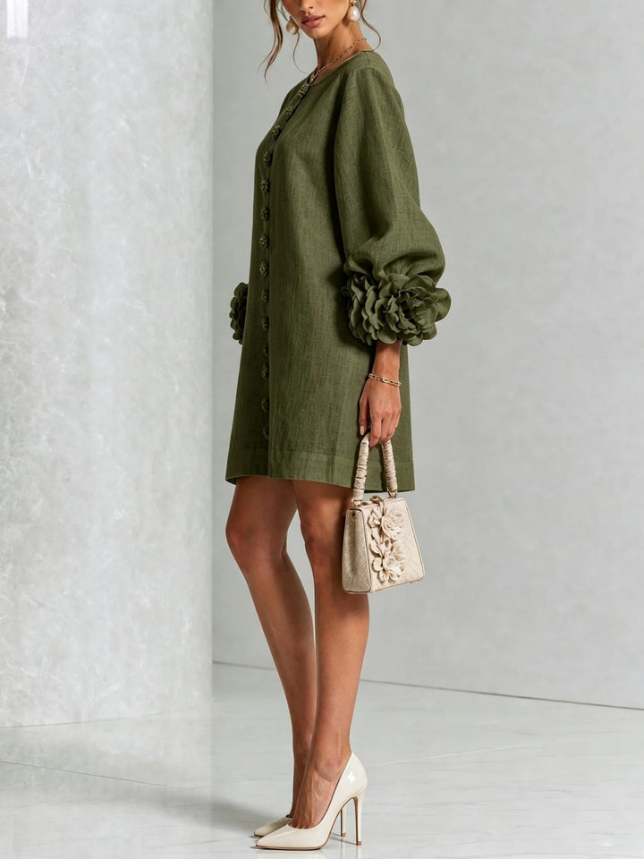 Rosalia Blush Floral-Cuff Button Mini Dress