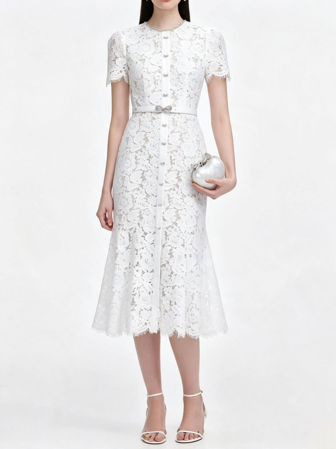 Mirella Lace Short-Sleeve Maxi Dress - Sky Blue