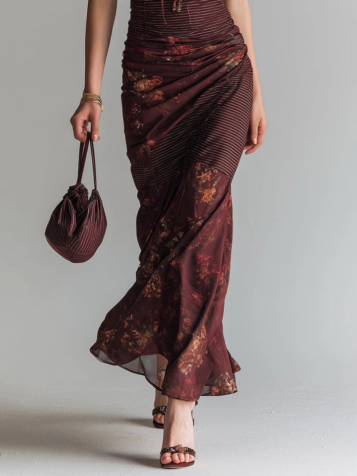 Aurelia Burgundy Satin-Look Corset Maxi Dress