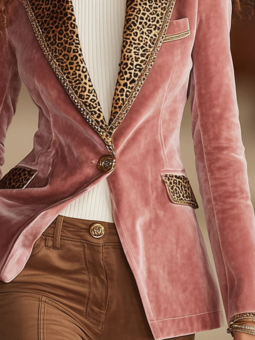Leonora Contrast-Lapel Velvet Blazer -  Pink