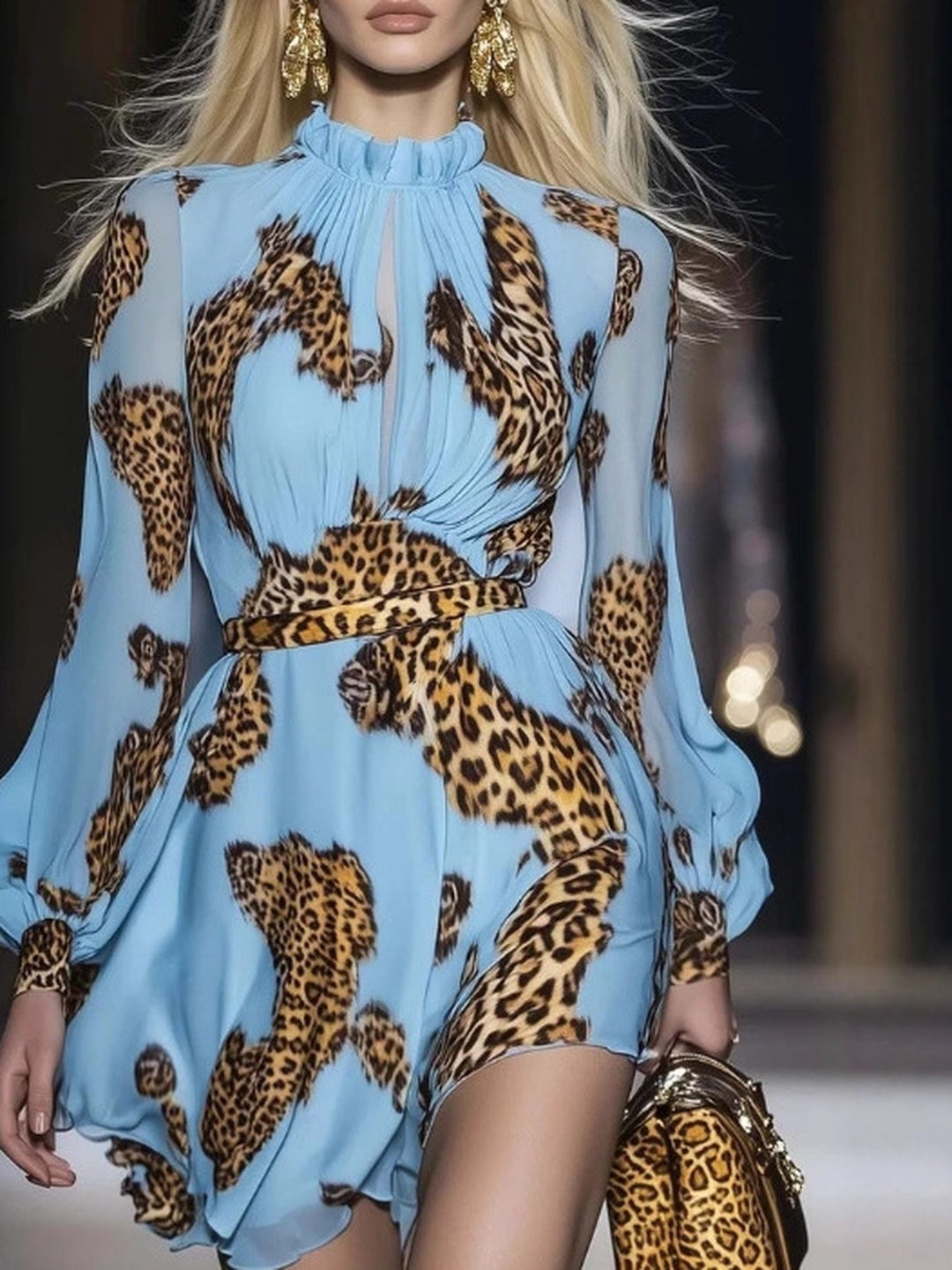 Gaia Leopard-Print Ruched Mini Dress