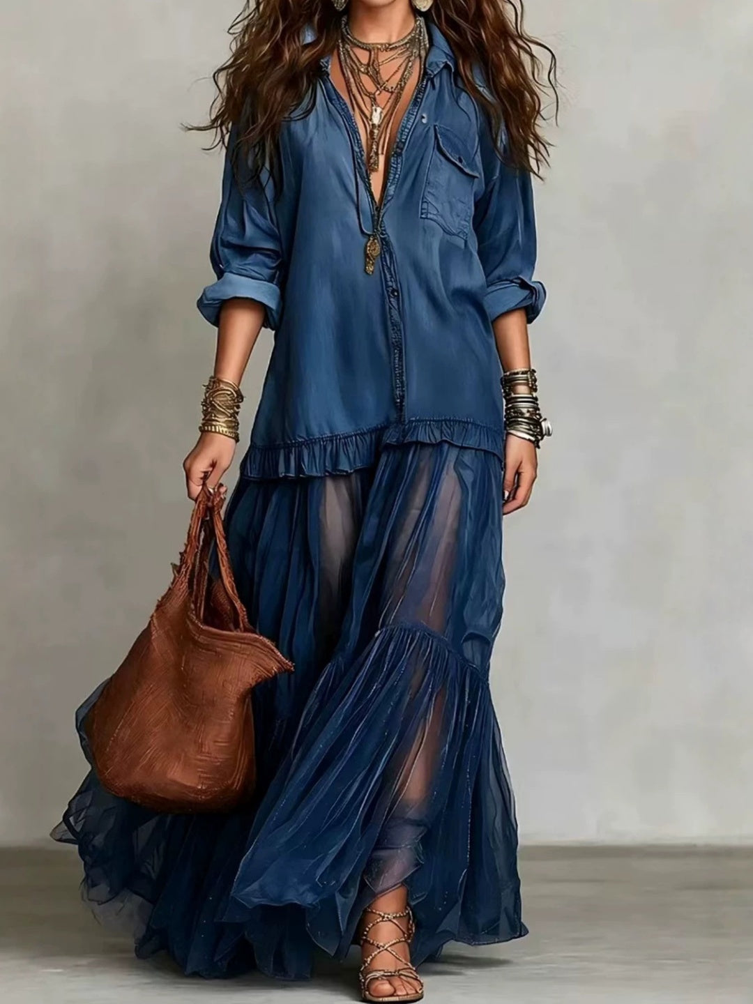 Oceana Rose Tiered Shirt Maxi Dress