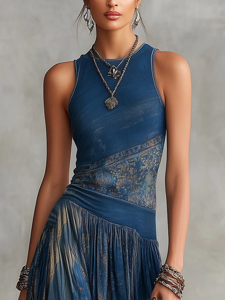 Capri Blue Print Top and Maxi Skirt Set