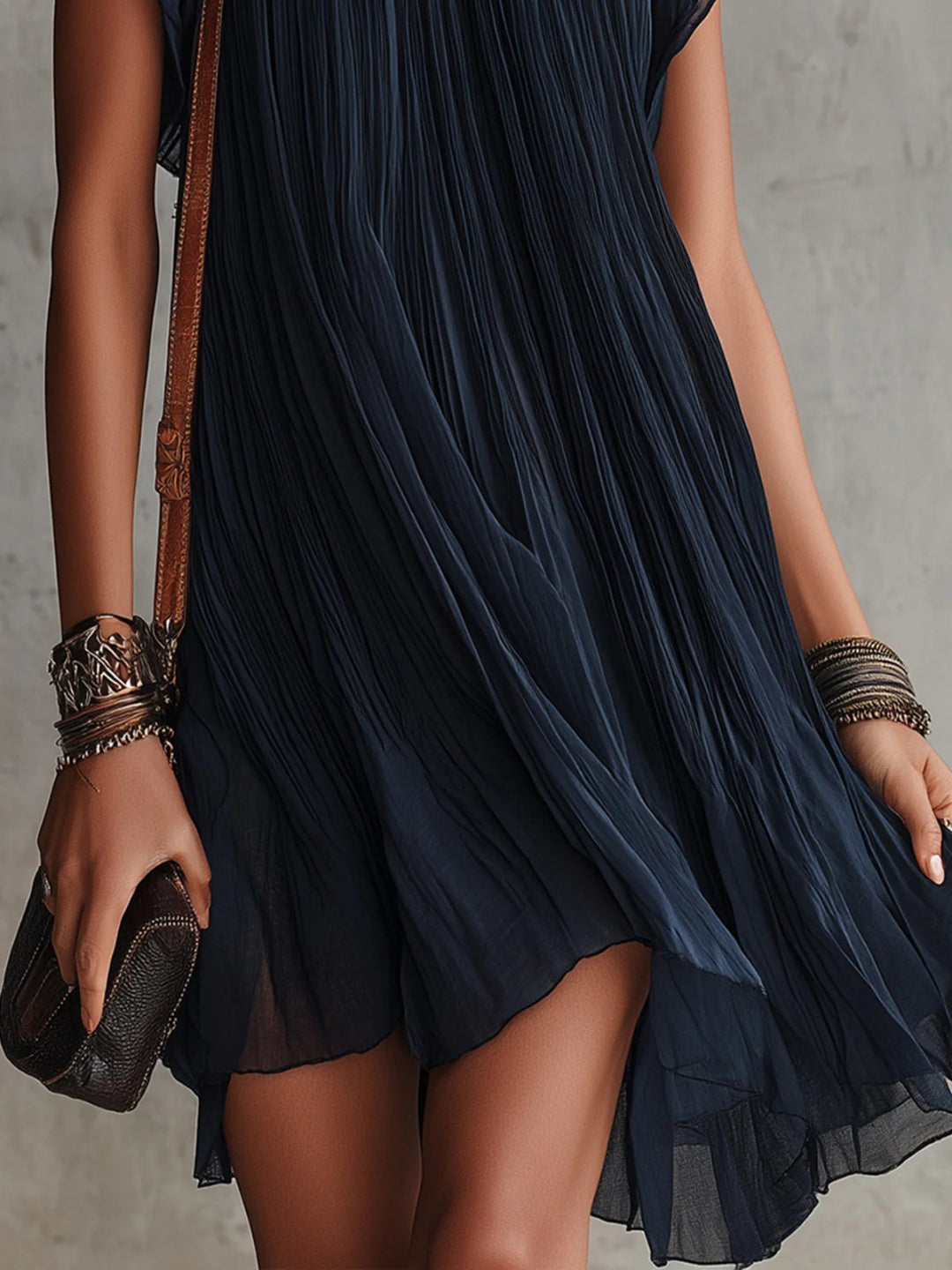 Marina Navy Embroidered Square-Neck Mini Dress