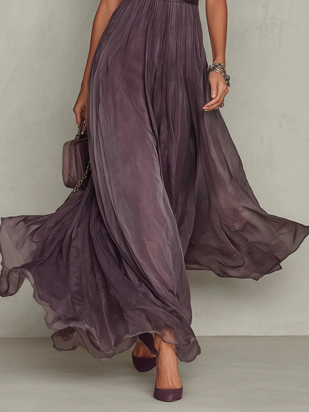Celeste Plum Ruffle-Sleeve Maxi Dress